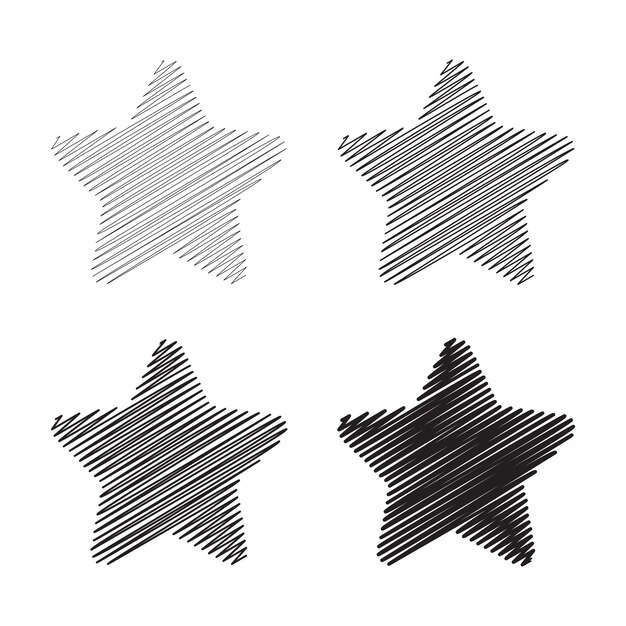 Conjunto de iconos de estrellas vectoriales con estilo dibujado a mano