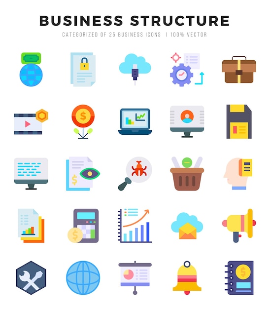 Conjunto de íconos de estructura de negocios sencillo paquete de ícones de estilo de arte plano ilustración vectorial
