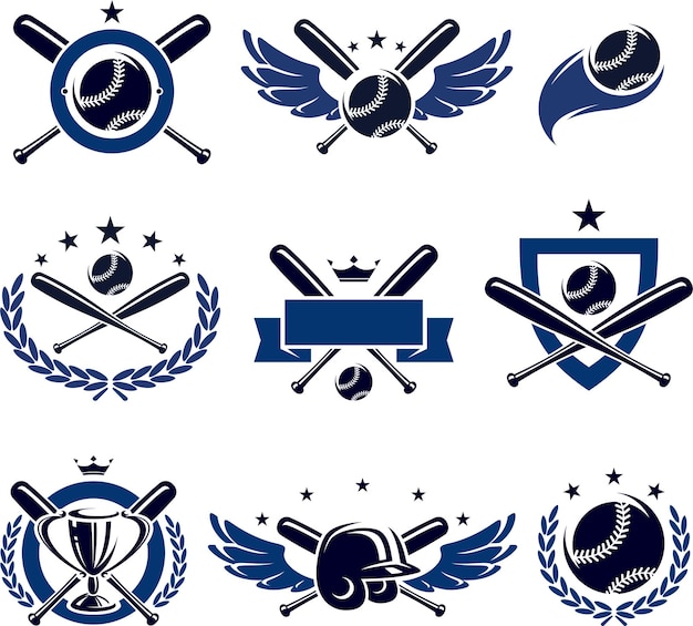 Conjunto de iconos y etiquetas de béisbol vector