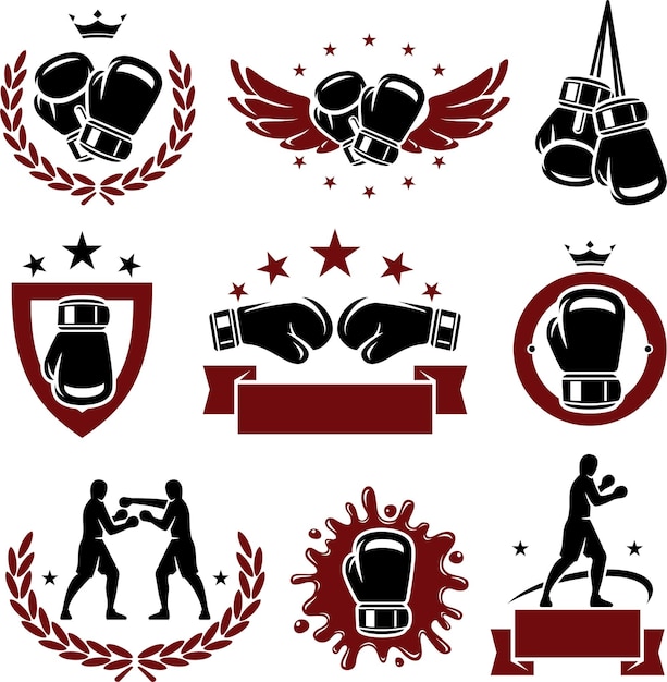 Conjunto de iconos y etiquetas de boxeo Vector