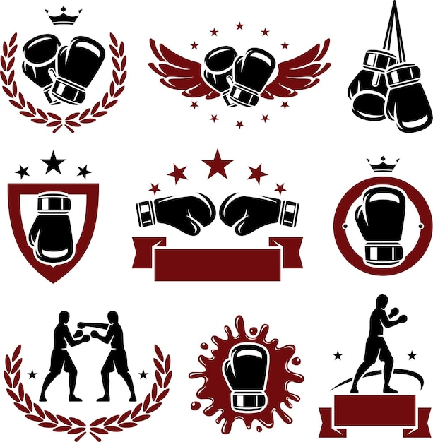 Conjunto de iconos y etiquetas de boxeo vector