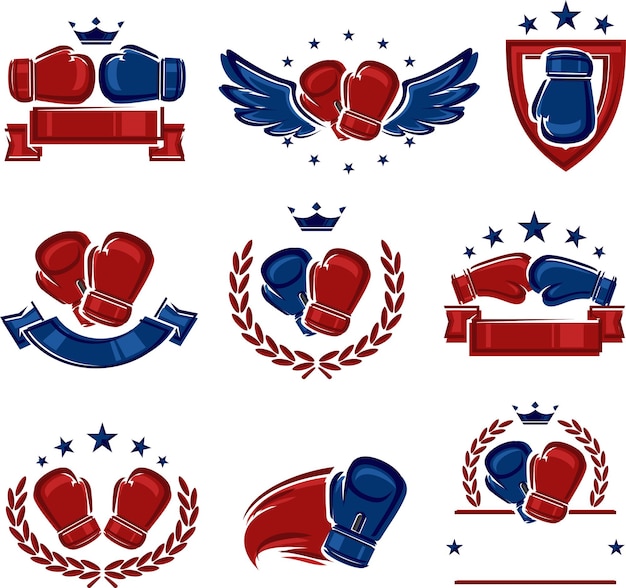 Conjunto de iconos y etiquetas de boxeo Vector