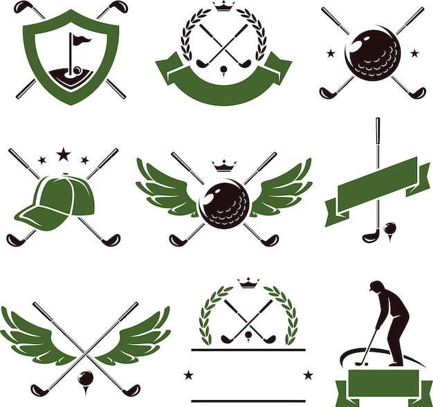 Conjunto de iconos y etiquetas de golf Vector