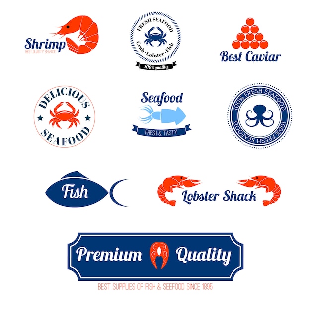 Conjunto de iconos de etiquetas de mariscos