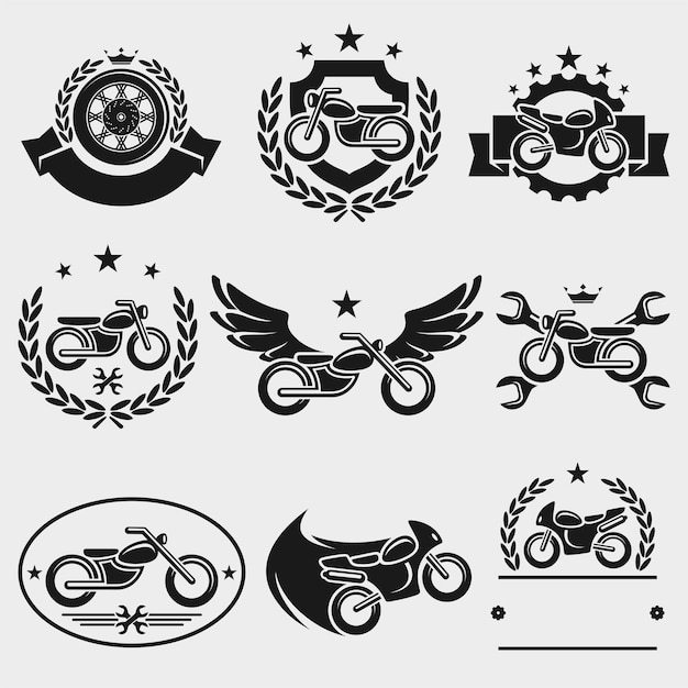 Conjunto de iconos y etiquetas de motocicletas vector