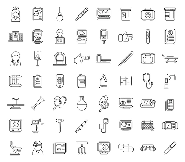 Conjunto de iconos de examen médico vector de contorno Chequeo de salud