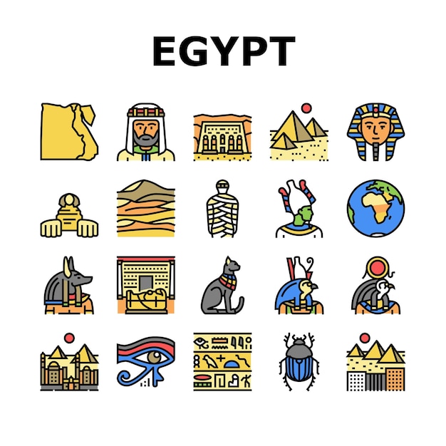 Conjunto de iconos de excursión del monumento del país de Egipto Vector