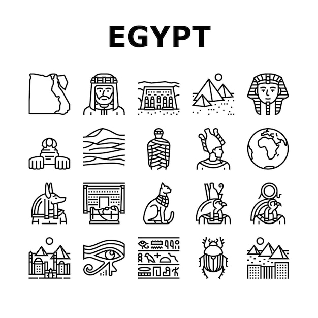 Conjunto de iconos de excursión del monumento del país de Egipto Vector