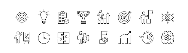 Conjunto de iconos de éxito Objetivos proceso de desarrollo empresarial exitoso Ilustración vectorial