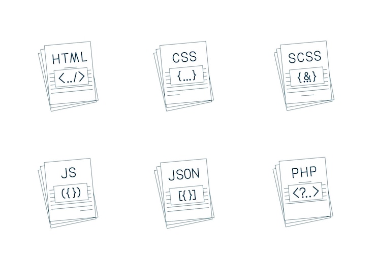 Vector conjunto de iconos de extensión de archivo de programación