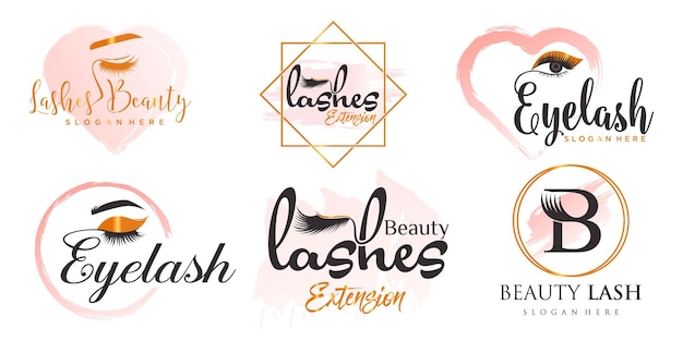 Conjunto de iconos de extensión de pestañas de belleza plantilla de diseño de logotipo
