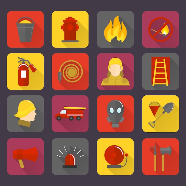 Conjunto de iconos de extinción de incendios