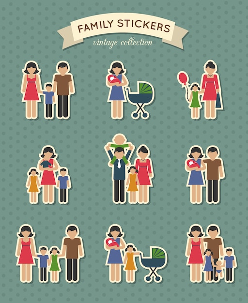 Vector conjunto de iconos de la familia de color