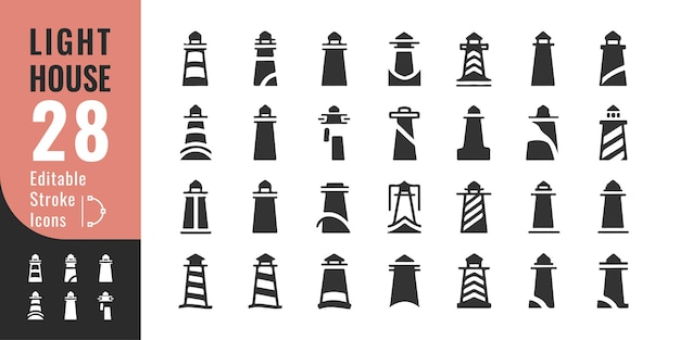 Conjunto de íconos de faro Símbolos de vector mínimo de navegación y seguridad en el mar