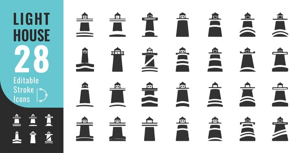 Conjunto de íconos de faro Símbolos de vector mínimo de navegación y seguridad en el mar