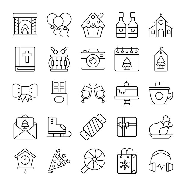 Conjunto de iconos de Feliz Año Nuevo Ilustración vectorial de vacaciones