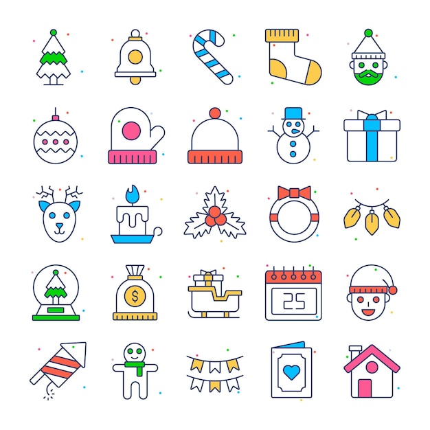 Conjunto de iconos de Feliz Año Nuevo Ilustración vectorial de vacaciones