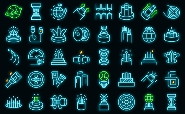 Conjunto de iconos de fibra óptica vector de contorno Cable alambre vector neón
