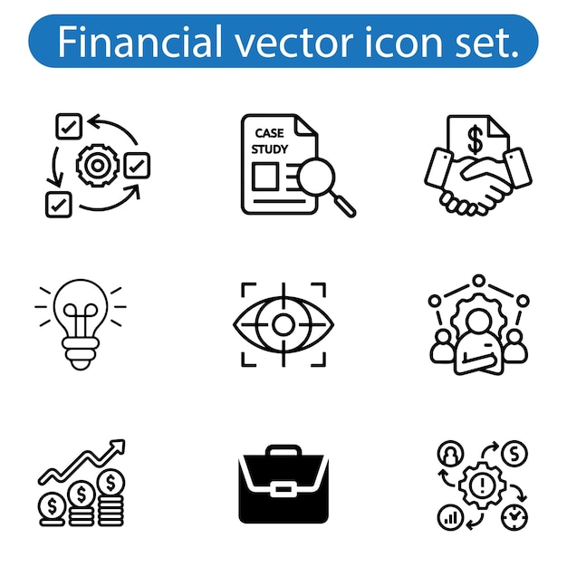 Conjunto de iconos financieros Dinero efectivo cheque bancario pago de ganancias billetera Colección de negocios Vector