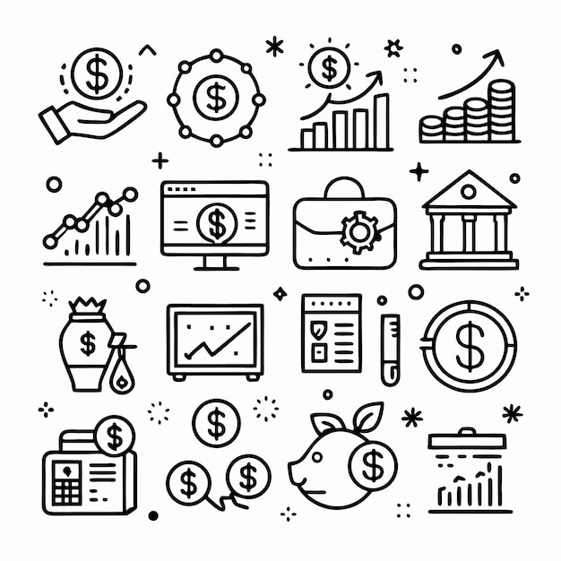 Conjunto de iconos financieros en estilo de esquema