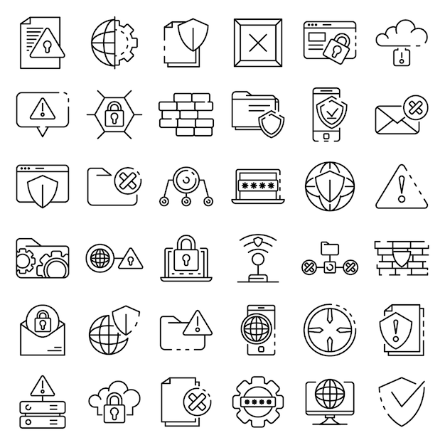 Conjunto de iconos de firewall, estilo de contorno