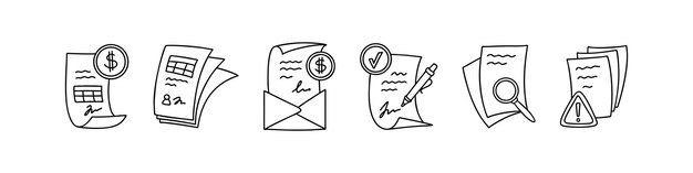 Conjunto de íconos de firma de contratos de trabajo y negocios