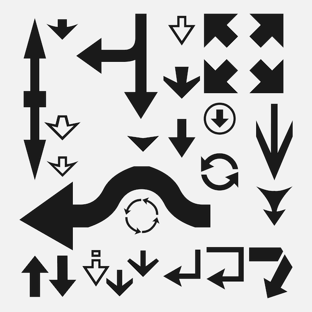 conjunto de iconos de flecha en blanco y negro vector EPS 10