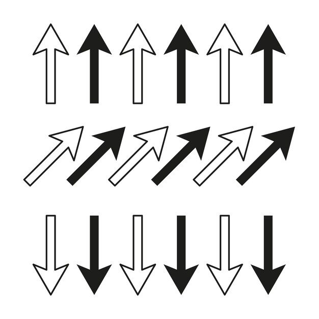 Conjunto de iconos de flecha Colección de vectores negros Diseño de símbolos direccionales Elementos de navegación simples