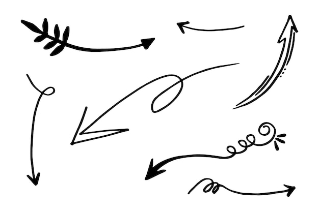 Conjunto de iconos de flecha dibujada a mano Doodle ilustración vectorial