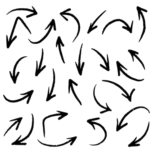 Conjunto de iconos de flecha dibujados a mano aislado sobre fondo blanco Ilustración de vector de Doodle