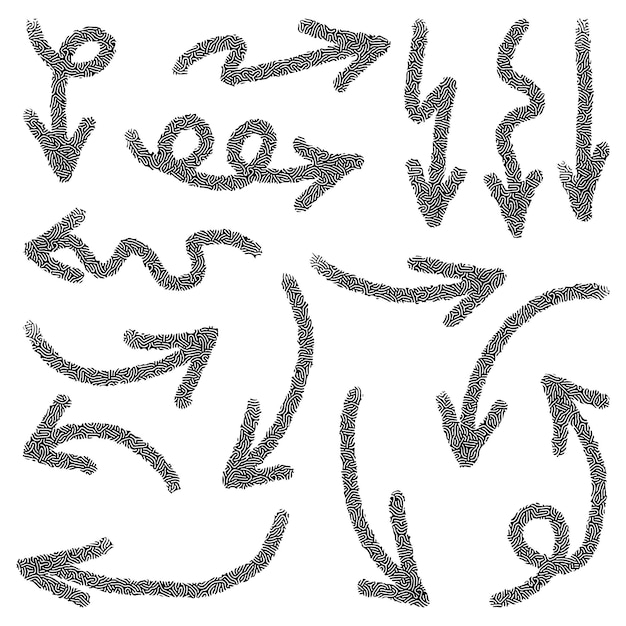 Conjunto de iconos de flecha dibujados a mano aislado sobre fondo blanco Ilustración de vector de Doodle