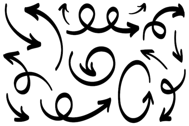 Vector conjunto de iconos de flecha dibujados a mano aislado sobre fondo blanco ilustración de vector de doodle