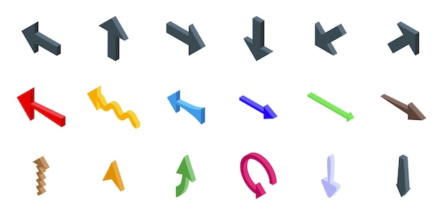 Conjunto de iconos de flecha larga recta vector isométrico horizontal a la derecha