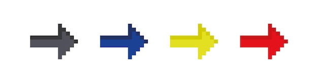 Conjunto de iconos de flecha de píxeles de color Símbolo de ilustración de flecha derecha Vector de puntero de signo