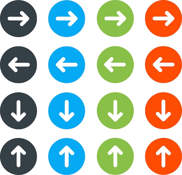 Conjunto de iconos de flechas en círculo a la derecha hacia arriba a la izquierda hacia abajo direcciones iconos de línea delgada vector plano ilustración