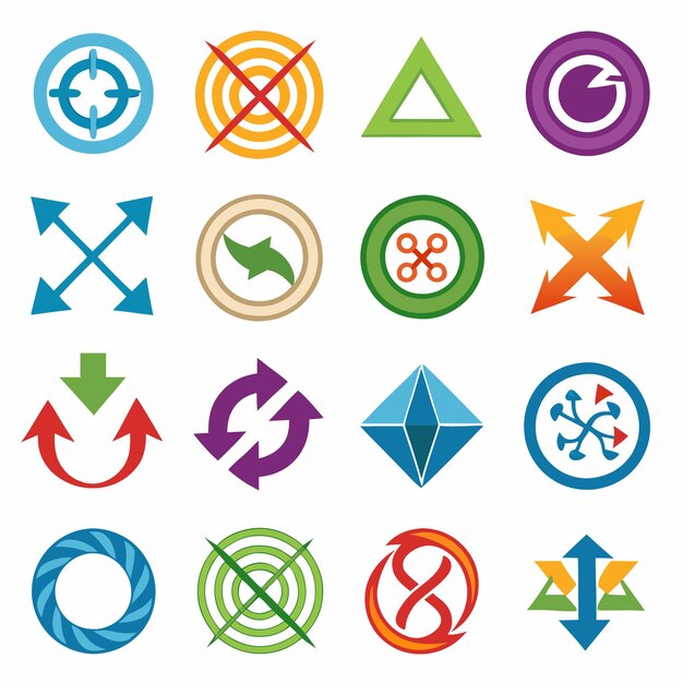 Conjunto de iconos de flechas multidireccionales para navegación compleja Ilustración de conjunto de iconos vectoriales