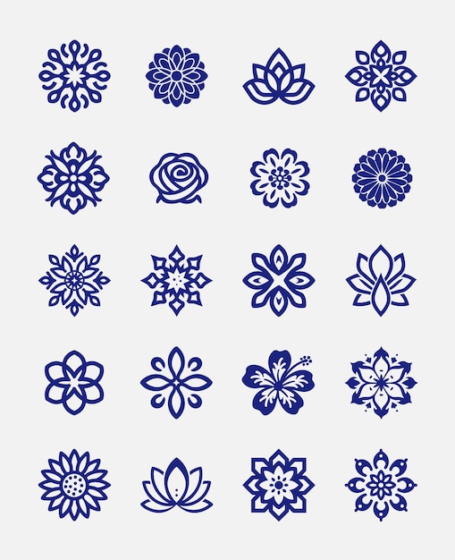 Conjunto de iconos florales minimalistas Símbolos florales decorativos elegantes