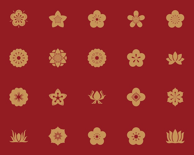 conjunto de iconos de flores chino tradicional japonés