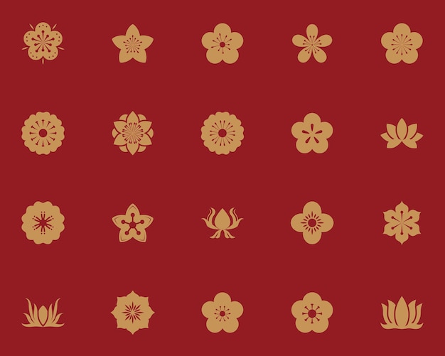 Vector conjunto de iconos de flores chino tradicional japonés