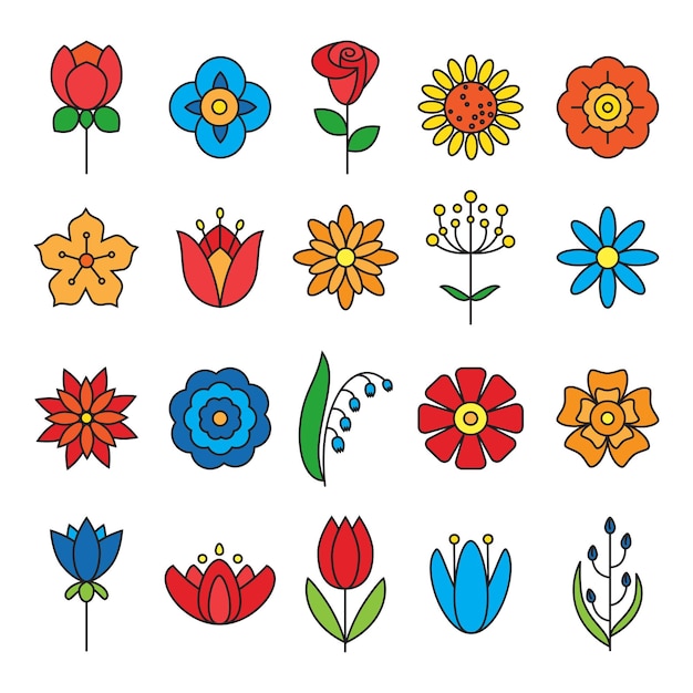 Conjunto de iconos de flores conjunto de flores de línea de contorno delgada moderna de iconos vectoriales aislados sobre fondo blanco