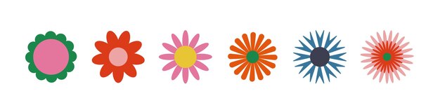 Conjunto de iconos de flores en diseño plano cada uno con formas distintas colores ideales para visuales con temas de primavera