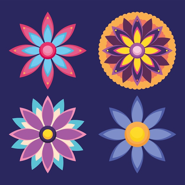 Vector conjunto de iconos de flores indias