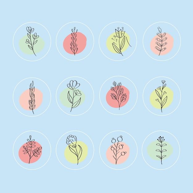 Vector conjunto de iconos de flores para lo más destacado de instagram