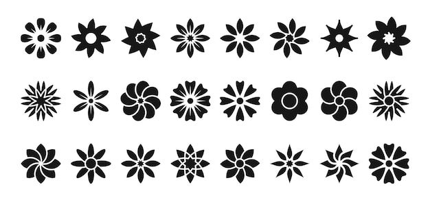 Conjunto de iconos de flores planas Icones de flores abstractas aisladas sobre un fondo blanco