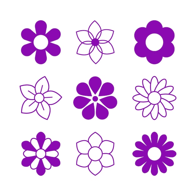 Conjunto de iconos de flores púrpuras