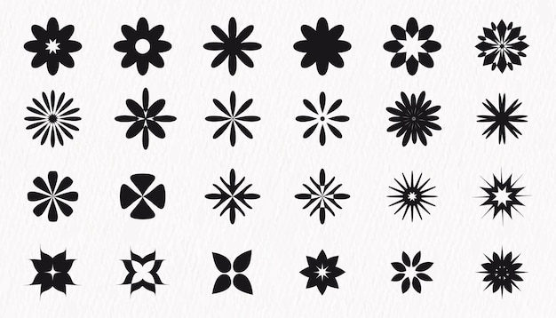 Conjunto de iconos de flores silueta de diferentes tipos de iconos de flores y clipart