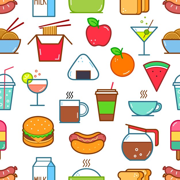 Conjunto de iconos de fondo transparente de comida y bebida. Ilustración vectorial