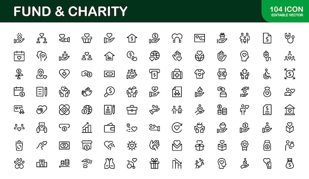 Conjunto de íconos de fondos profesionales y caritativos Ilustración vectorial Íconos más útiles para donaciones