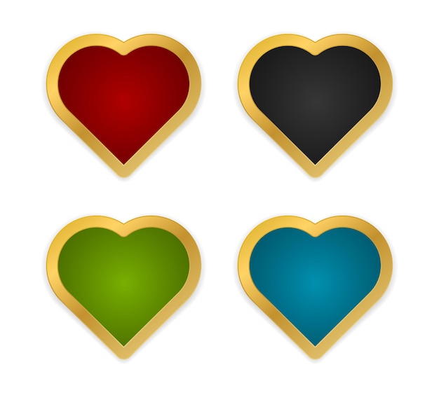 Conjunto de iconos de forma de corazón de marco dorado aislado