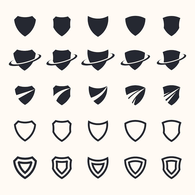 Conjunto de iconos de forma de escudo. ilustración vectorial